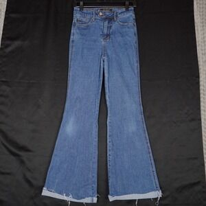 Judy Blue Flare Jeans Womens 3/26 Blue Raw Hem Stretch Denim